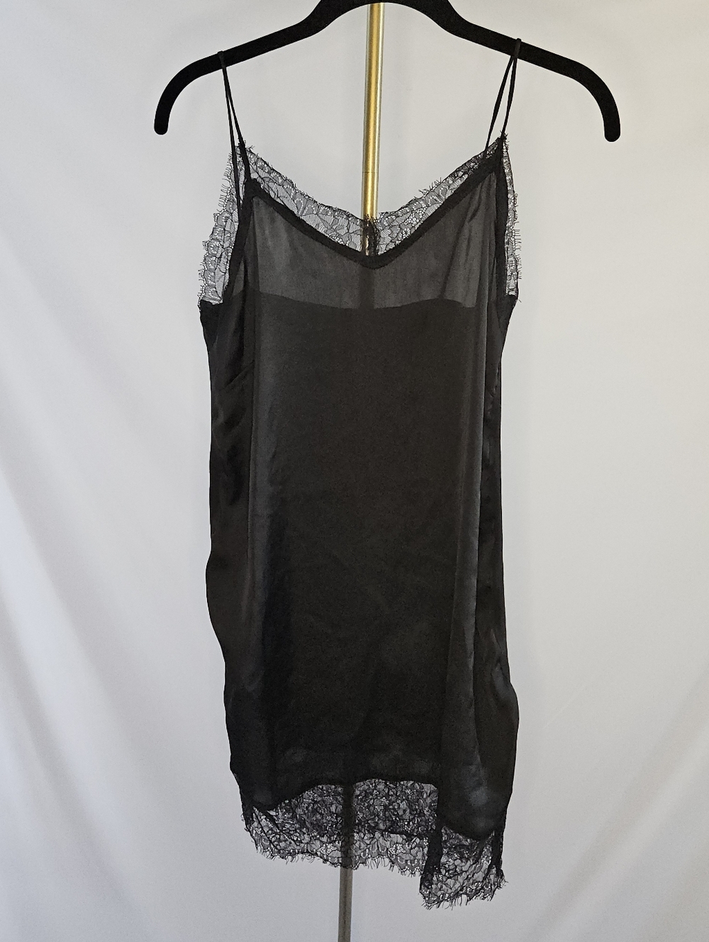 Black Satin Lace Slip Dress